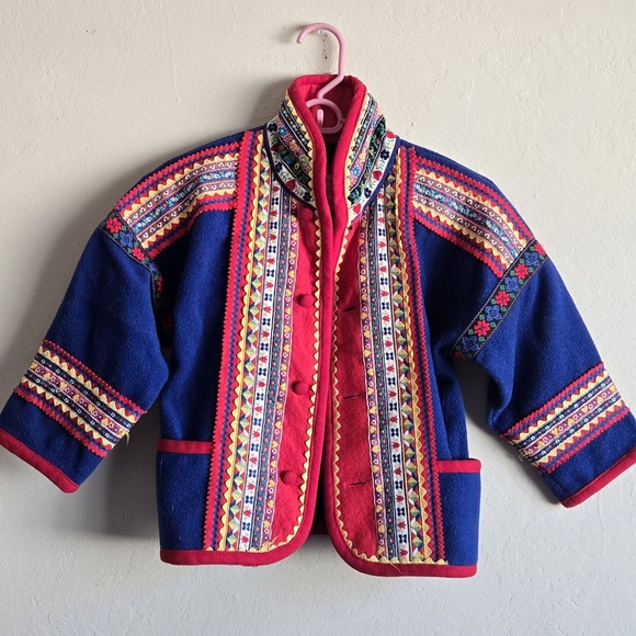 SAMII CLOTHES Gay Ellis Girls Boys Vintage Scandinavian Blue Wool Coat M - Picture 13 of 13